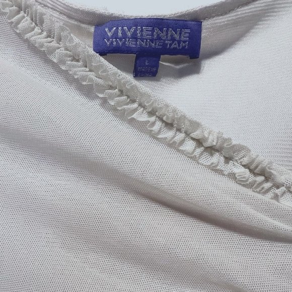 Vivienne Tam- large-VINTAGE-sleeveless blouse-Large-puffy flowers on front-liner - Picture 2 of 10